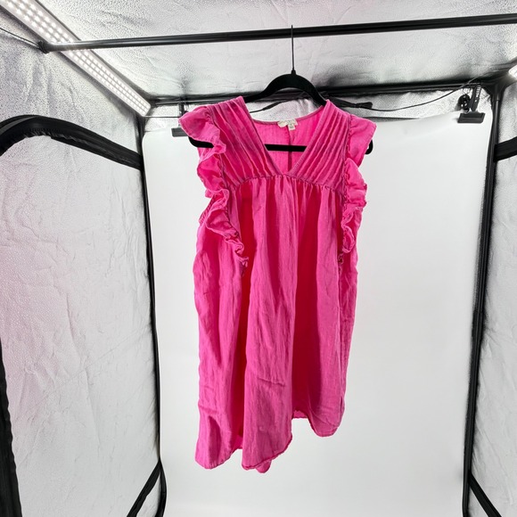 Umgee Dresses & Skirts - Umgee USA Hot Pink Ruffle Babydoll Mini Dress Pleated V-Neck Medium‎ A0713